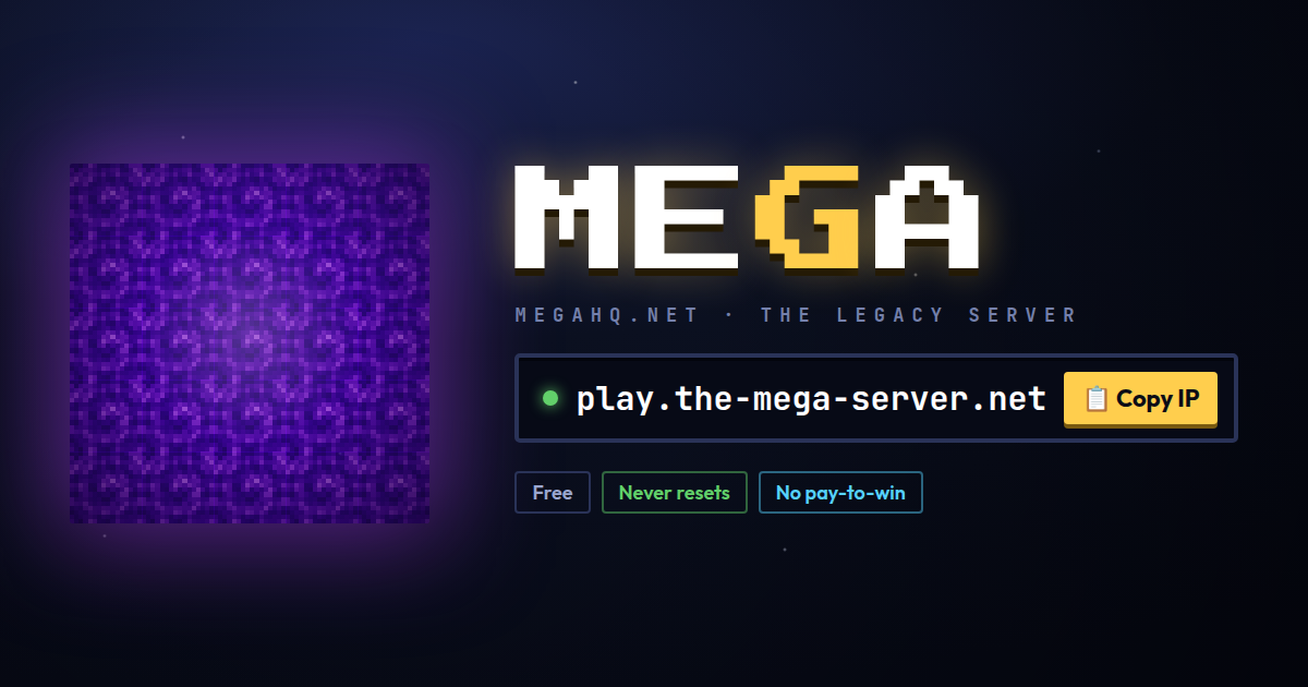 MEGA Server — Free Minecraft Server: No Pay-to-Win, No Wipes, Full Creative